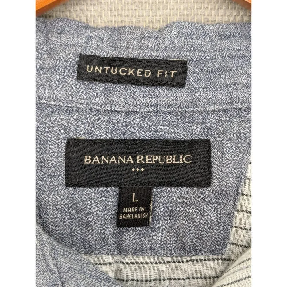 Banana Republic Mens Blue Cotton Untucked Fit Button Down Shirt Large -072618